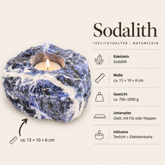 Steckbrief Sodalith Teelichthalter – ca. 13 × 10 × 6 cm
