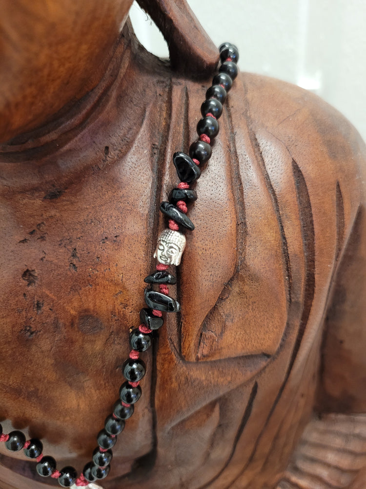 108-Perlen Mala aus Ebenholz & schwarzem Turmalin – Handgefertigte Gebetskette für Erdung & Schutz