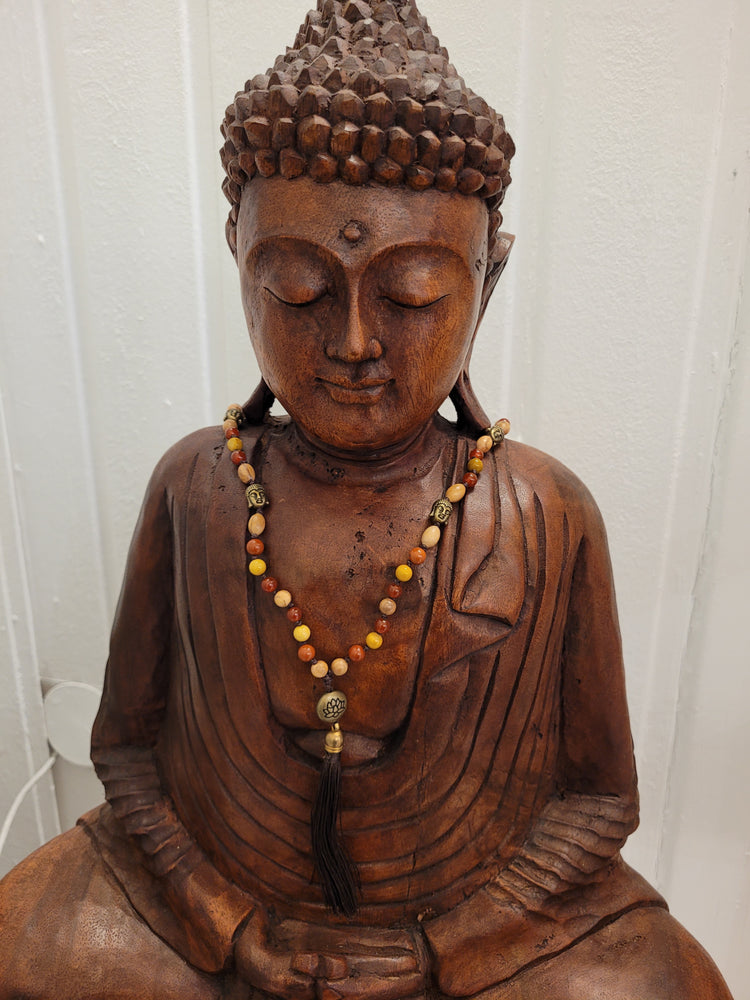 108-bead mala made of magnesite and olive wood – handmade prayer beads for inner peace, mindfulness, and grounding