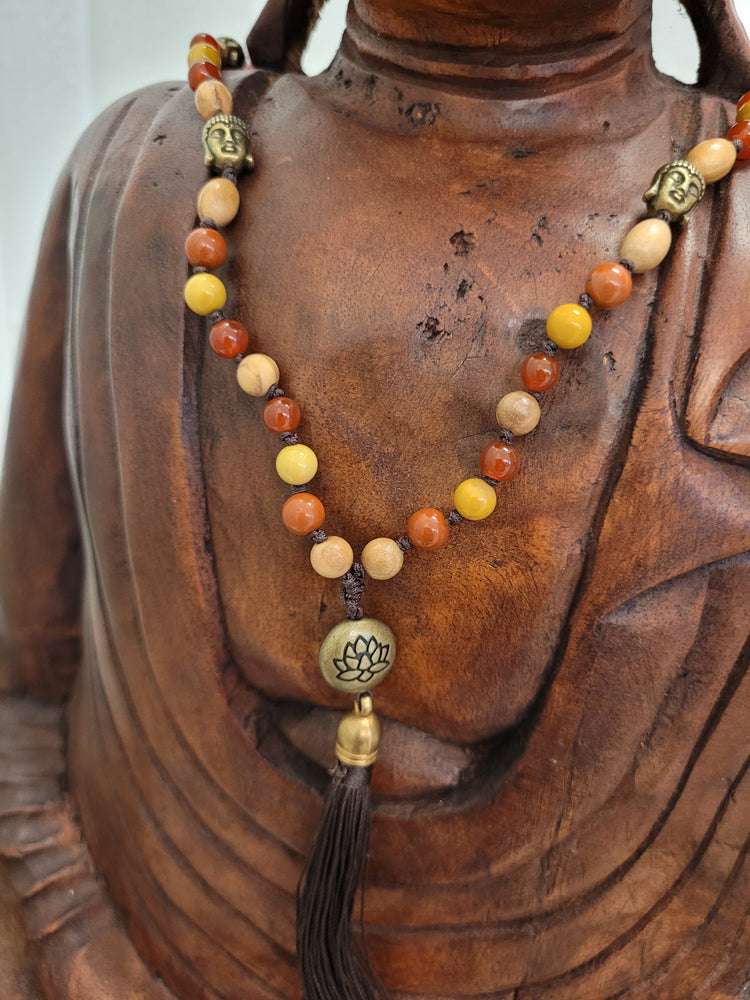 108-bead mala made of magnesite and olive wood – handmade prayer beads for inner peace, mindfulness, and grounding