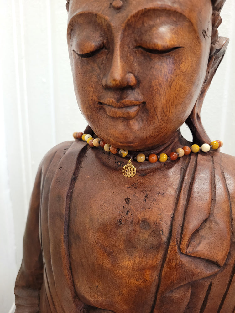 108-bead mala made of magnesite and olive wood – handmade prayer beads for inner peace, mindfulness, and grounding