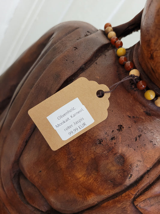 108-bead mala made of magnesite and olive wood – handmade prayer beads for inner peace, mindfulness, and grounding