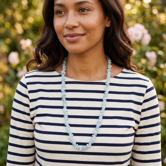 Aquamarin Splitterkette | 90 cm — Tragebild