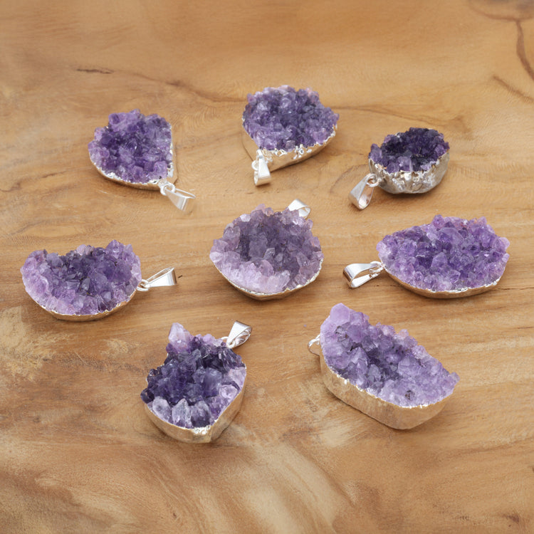 Amethyst geode rough stone pendant