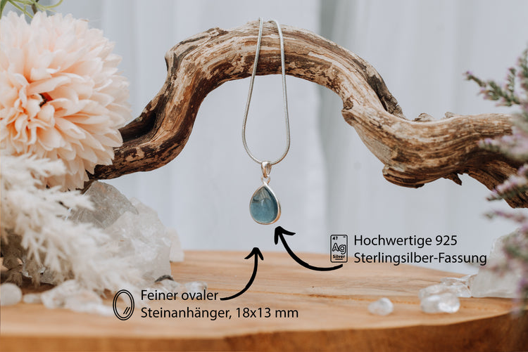 Aquamarine drop-shaped pendant | Set in silver