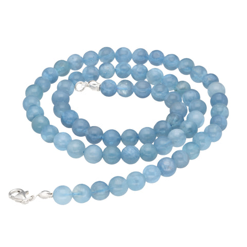 Aquamarine Bead Necklace | Ø 6 mm with Clasp | 45 cm