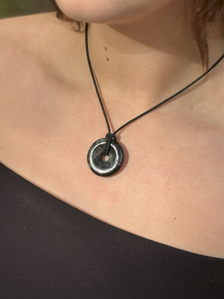 Astrophyllite Donut | 30 mm Pendant + Cotton Cord 