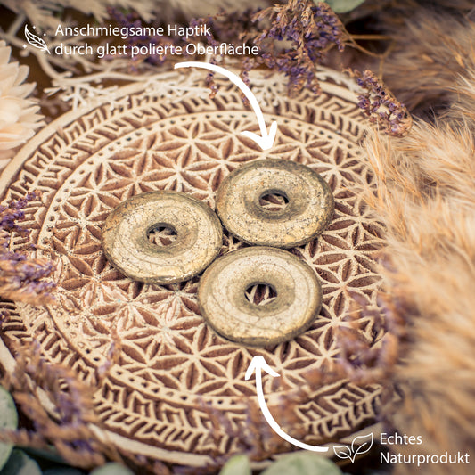 Pyrit Donut | 30 mm Anhänger + Baumwollband