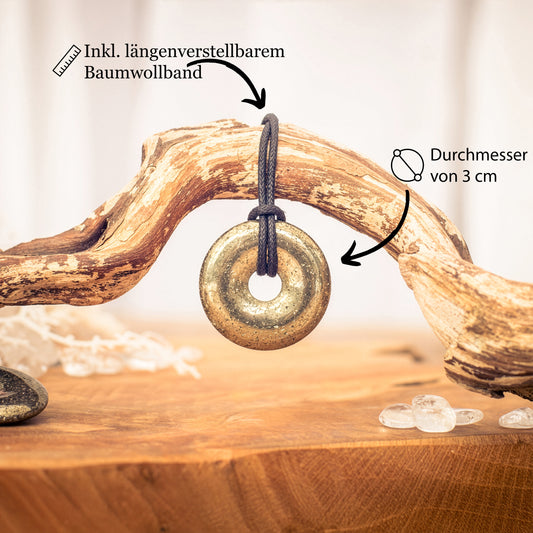 Pyrit Donut | 30 mm Anhänger + Baumwollband