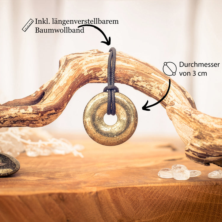 Pyrit Donut | 30 mm Anhänger + Baumwollband