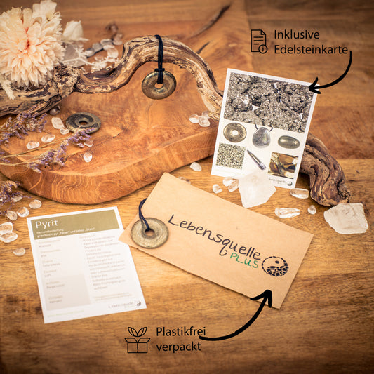 Pyrit Donut | 30 mm Anhänger + Baumwollband