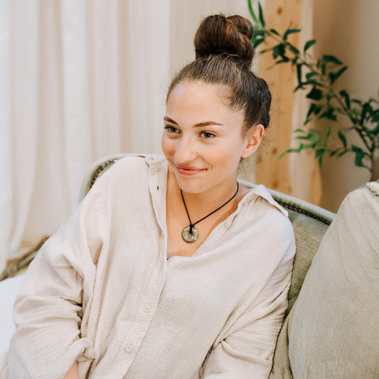 Pyrit Donut | 30 mm Anhänger + Baumwollband