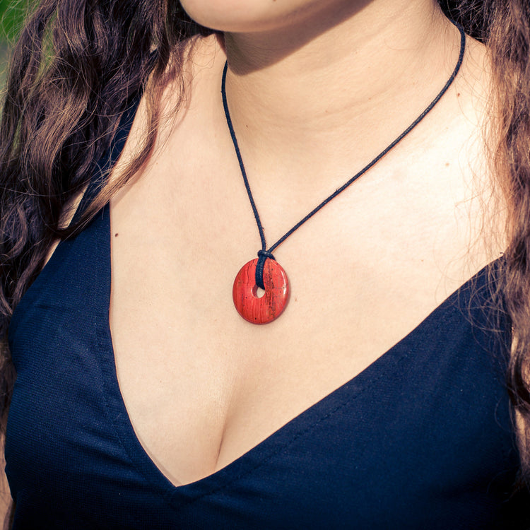 Jasper, red donut | 30 mm pendant + cotton cord