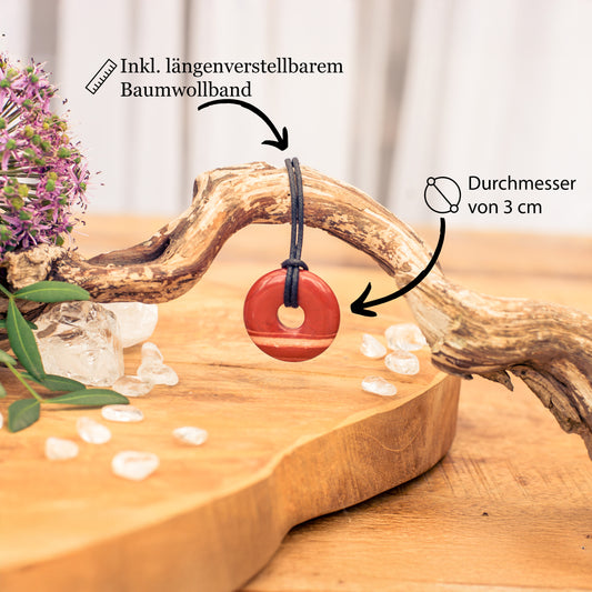 Jasper, red donut | 30 mm pendant + cotton cord