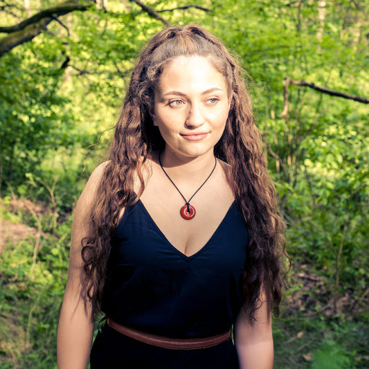 Jasper, red donut | 30 mm pendant + cotton cord