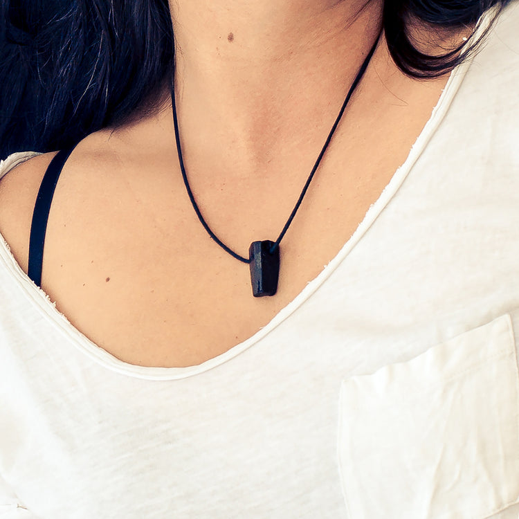 Tourmaline, black (Schörl) raw stone pendant