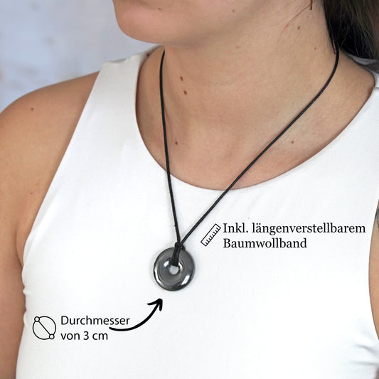 Hematite Donut | 30 mm Pendant + Cotton Cord