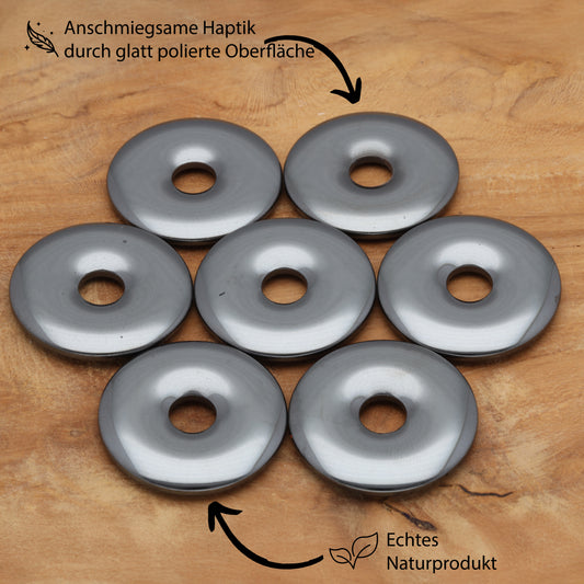 Hematite Donut | 30 mm Pendant + Cotton Cord