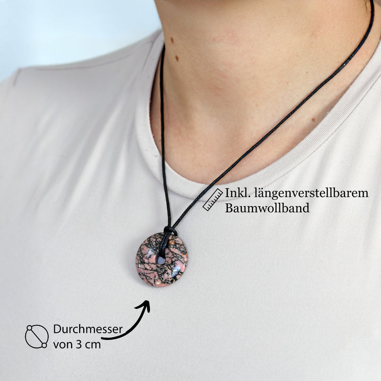 Rhodonit Donut | 30 mm Anhänger + Baumwollband