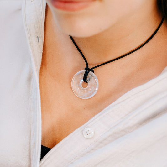 Rock crystal donut | 30 mm pendant + cotton cord