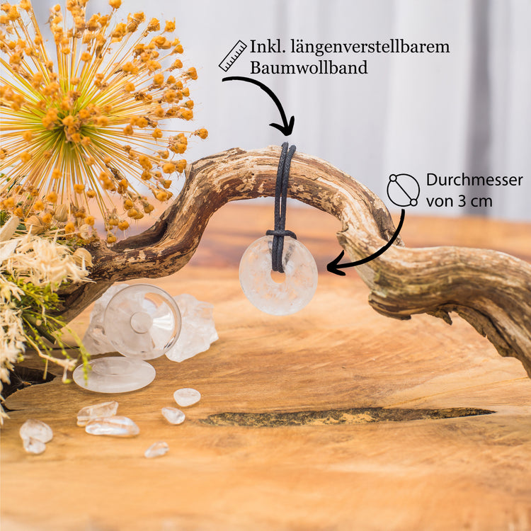 Rock crystal donut | 30 mm pendant + cotton cord