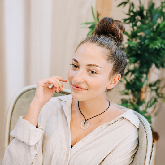 Rock crystal donut | 30 mm pendant + cotton cord