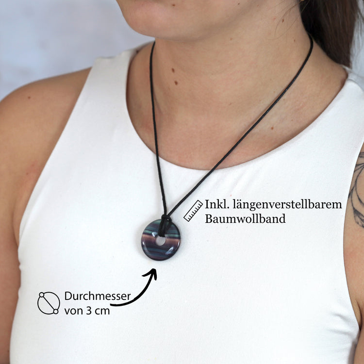 Fluorite, colorful donut | 30 mm pendant + cotton cord