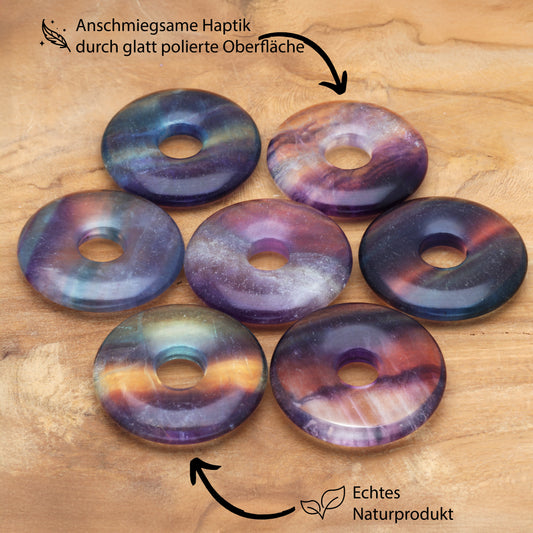 Fluorite, colorful donut | 30 mm pendant + cotton cord