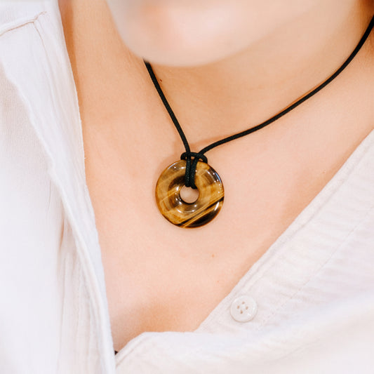 Tiger's eye Donut pendant | 30 mm Pendant + Cotton cord