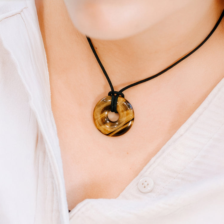 Tiger's eye Donut pendant | 30 mm Pendant + Cotton cord
