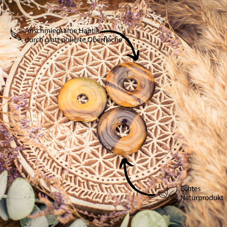 Tiger's eye Donut pendant | 30 mm Pendant + Cotton cord