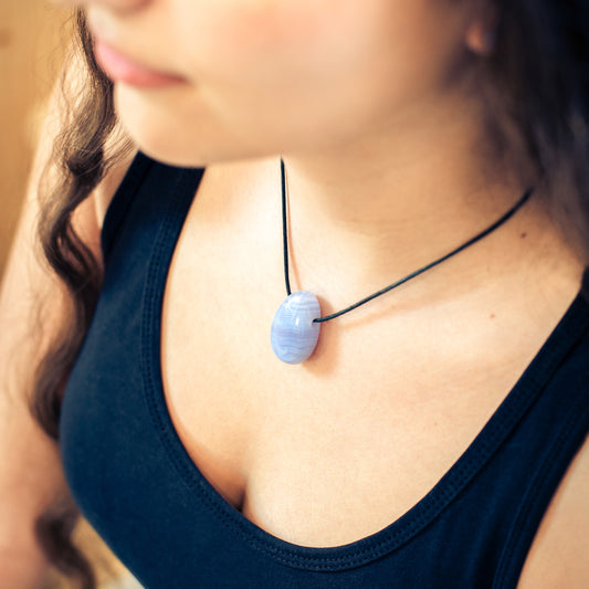 Chalcedony, blue drop pendant