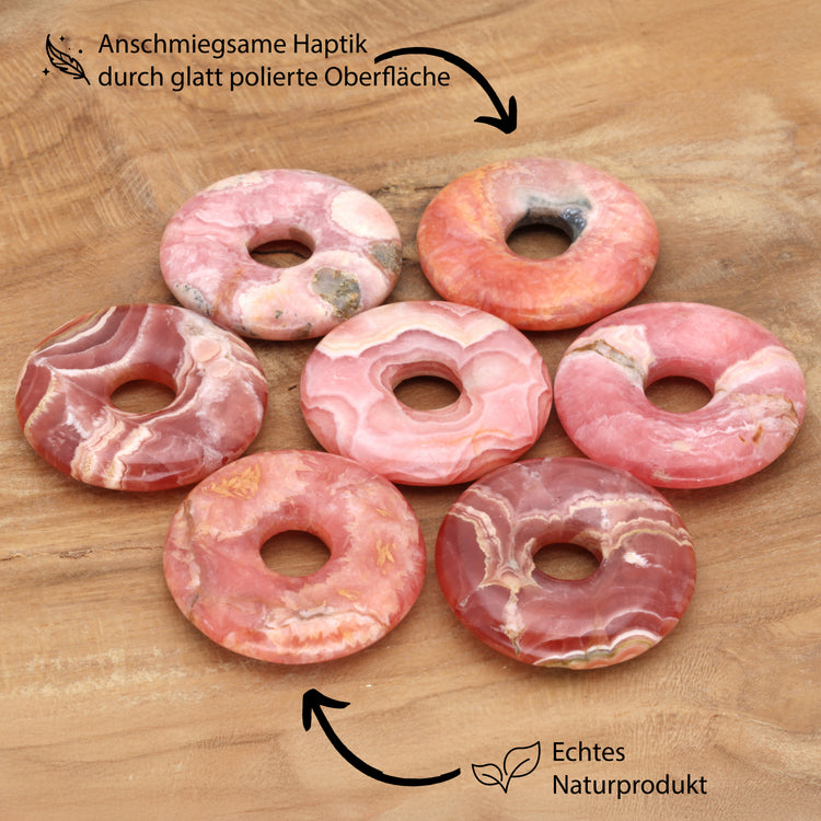 Rhodochrosite Donut Pendant | 30 mm Pendant + Cotton Cord