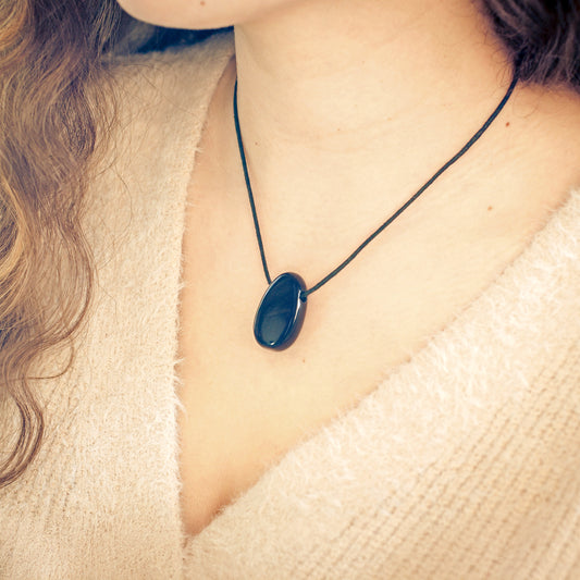 Obsidian, black drop pendant 