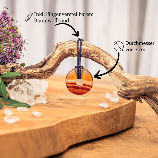 Carnelian donut | 30 mm pendant + cotton cord