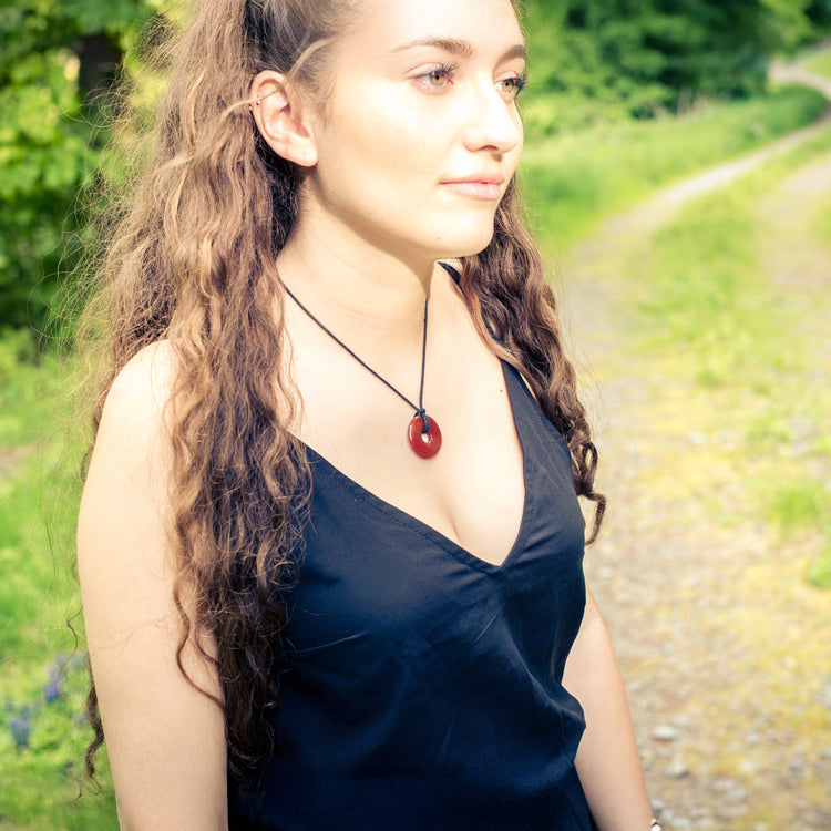 Carnelian donut | 30 mm pendant + cotton cord