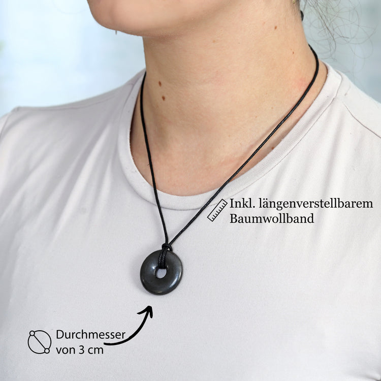 Shungite Donut Pendant | 30 mm Pendant + Cotton Cord