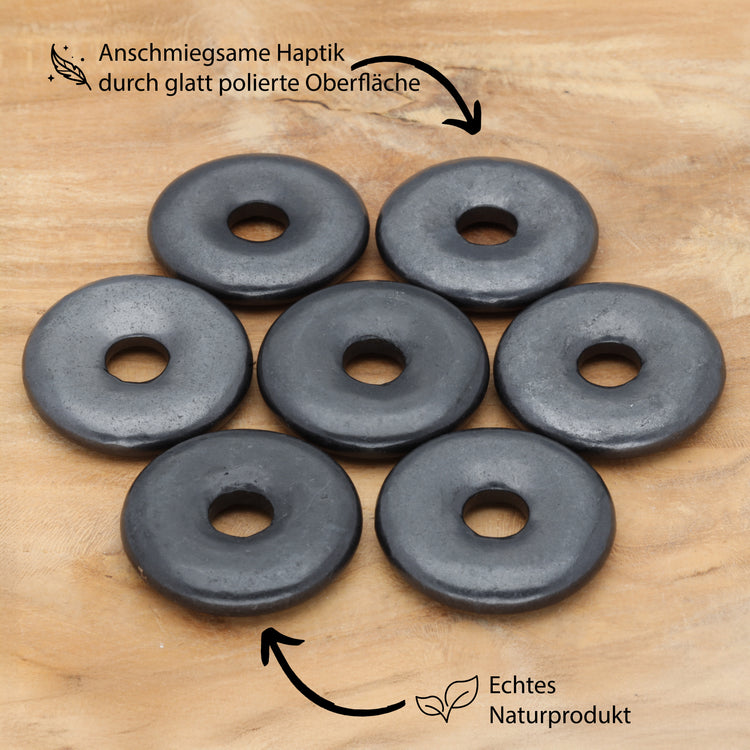 Shungite Donut Pendant | 30 mm Pendant + Cotton Cord