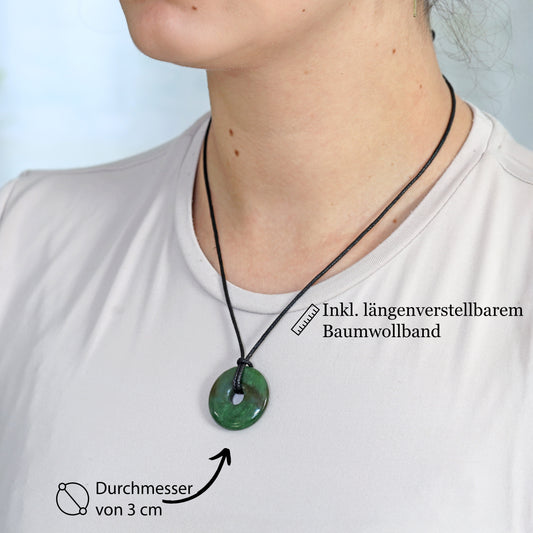 Jade (Nephrite) Donut Pendant | 30 mm Pendant + Cotton Cord