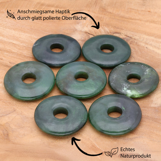 Jade (Nephrite) Donut Pendant | 30 mm Pendant + Cotton Cord