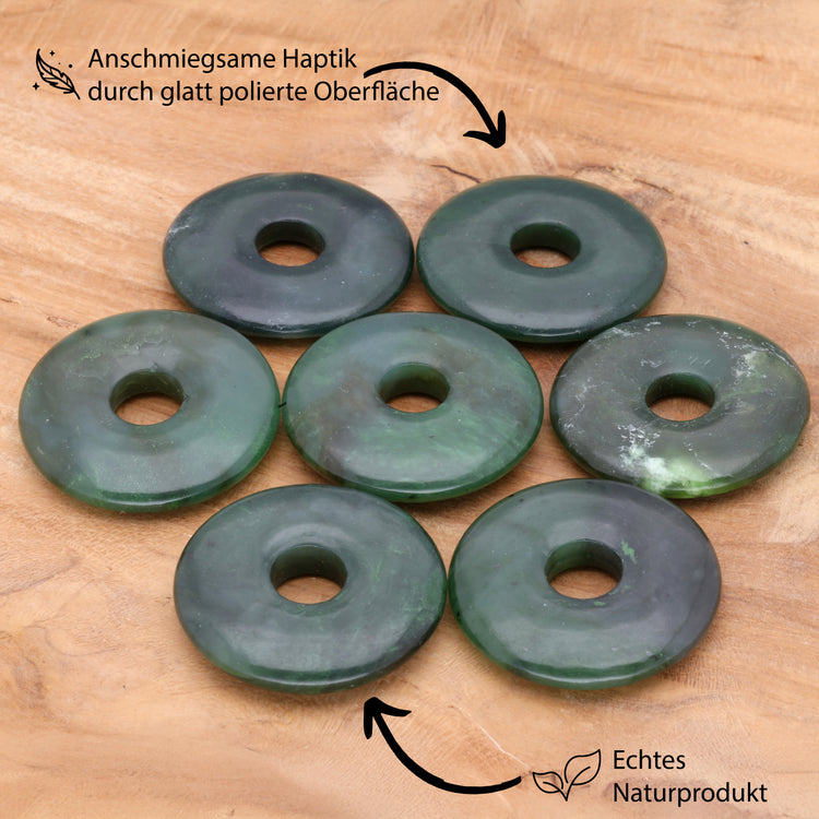 Jade (Nephrite) Donut Pendant | 30 mm Pendant + Cotton Cord