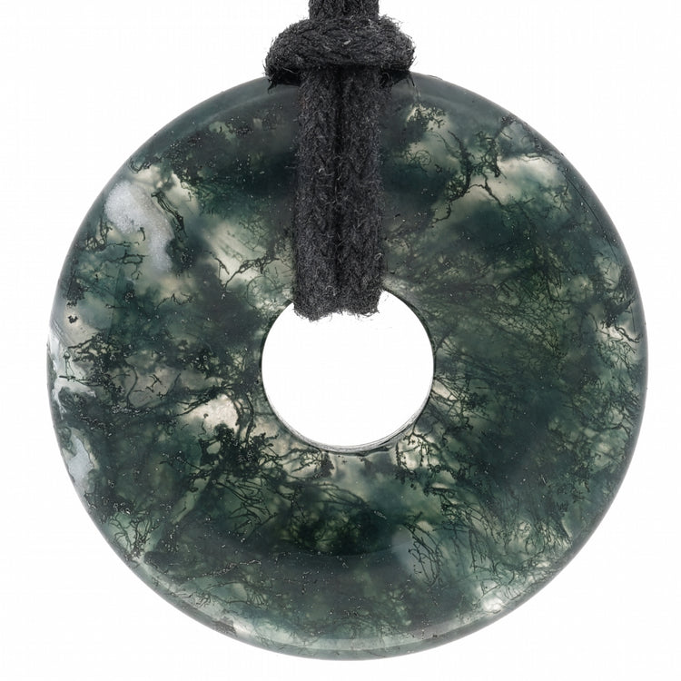 Moss Agate Donut Pendant | 30 mm Pendant + Cotton Cord