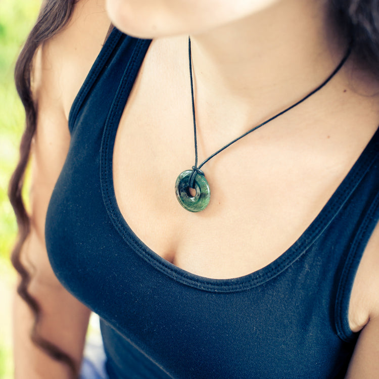 Moss Agate Donut Pendant | 30 mm Pendant + Cotton Cord