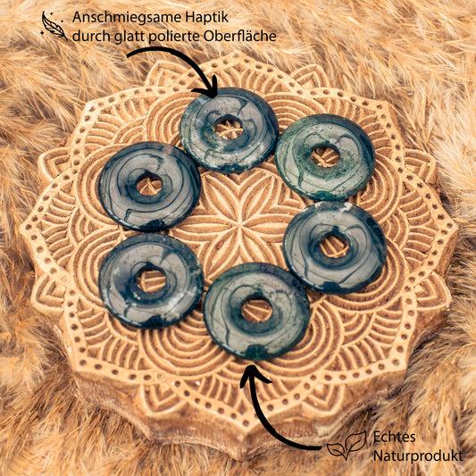 Moss Agate Donut Pendant | 30 mm Pendant + Cotton Cord