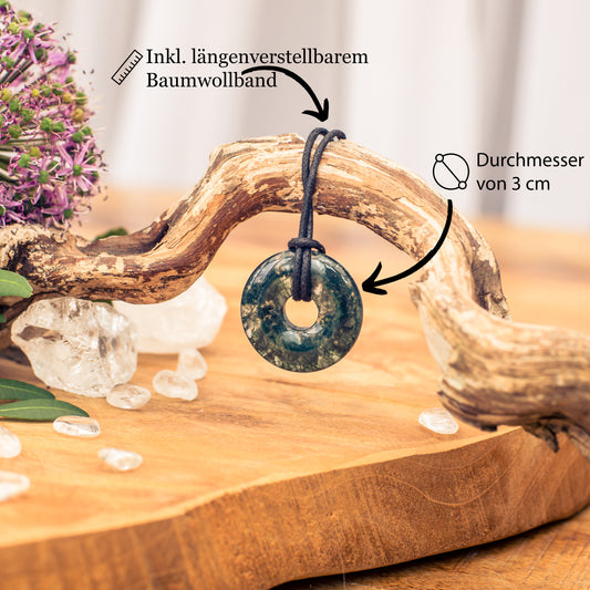Moss Agate Donut Pendant | 30 mm Pendant + Cotton Cord