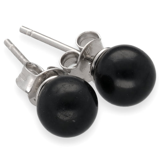 Black tourmaline (schorl) earrings, 6 mm, 925 silver