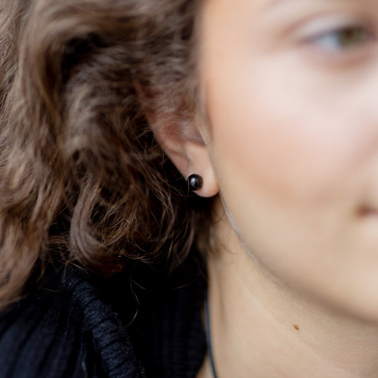 Black tourmaline (schorl) earrings, 6 mm, 925 silver