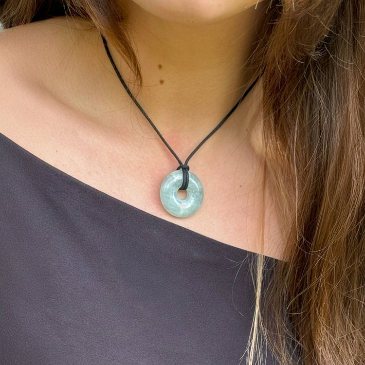Aquamarine Donut | 30 mm pendant + cotton cord