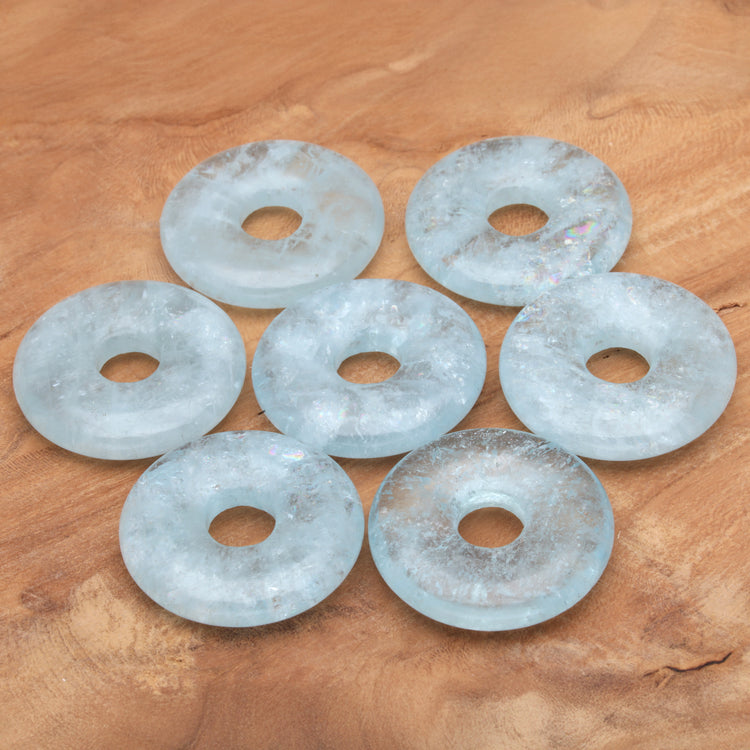Aquamarine Donut Pendant | 30 mm Pendant + Cotton Cord