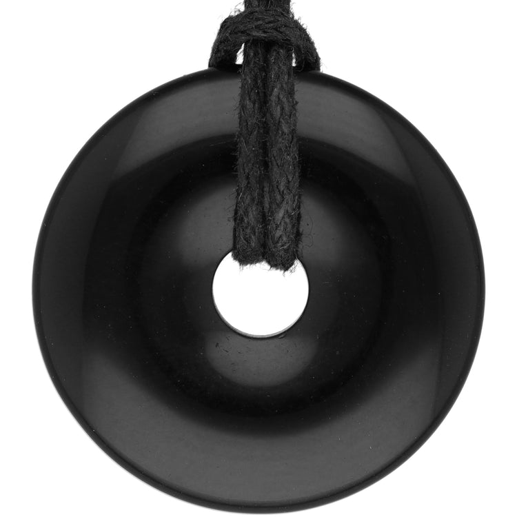 Black Obsidian Donut Pendant | 30 mm Pendant + Cotton Cord